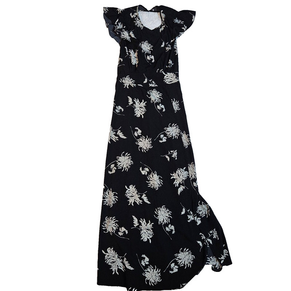 Sugar Lips Maxi Dress Women's Black Floral Flutter Sleeve Open Back Flowy Size L - Picture 1 of 12